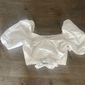 2XL Just Fab white cropped puff sleeve tie front shirt